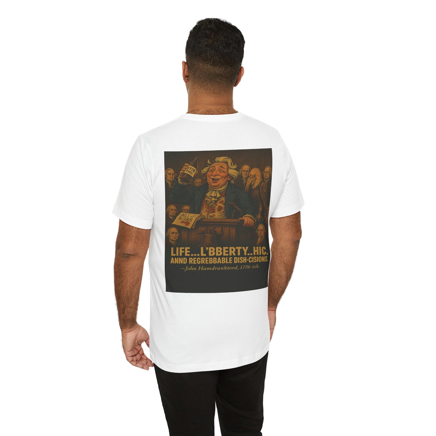 John Hamdrunktord V-Neck Tee – 1776ish Whiskey Patriot Shirt | Vintage Funny American History Tee, Founding Fathers Parody, Sick Bastards Style USA Shirt